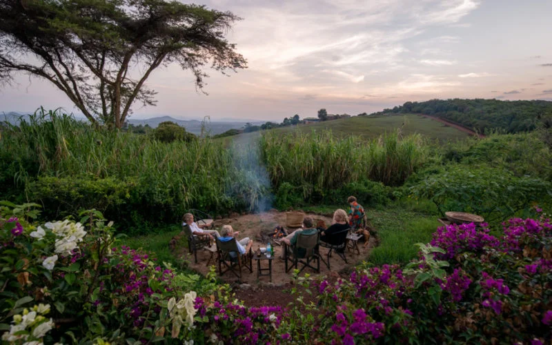 Sunset and bonfire at Rhotia Valley, Tanzania.