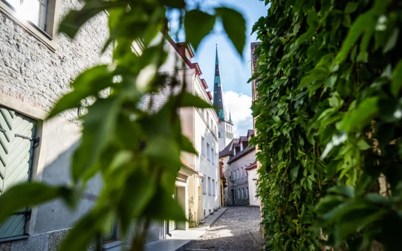 Narrow street of Tallinn, Estonia.
