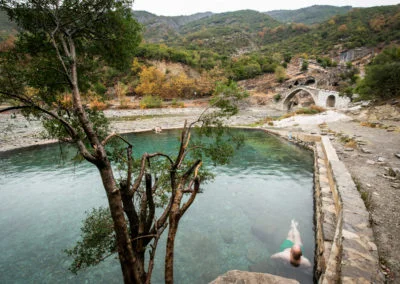 Relaxing in the Benja Therminal hotspring in Permet, Albania.
