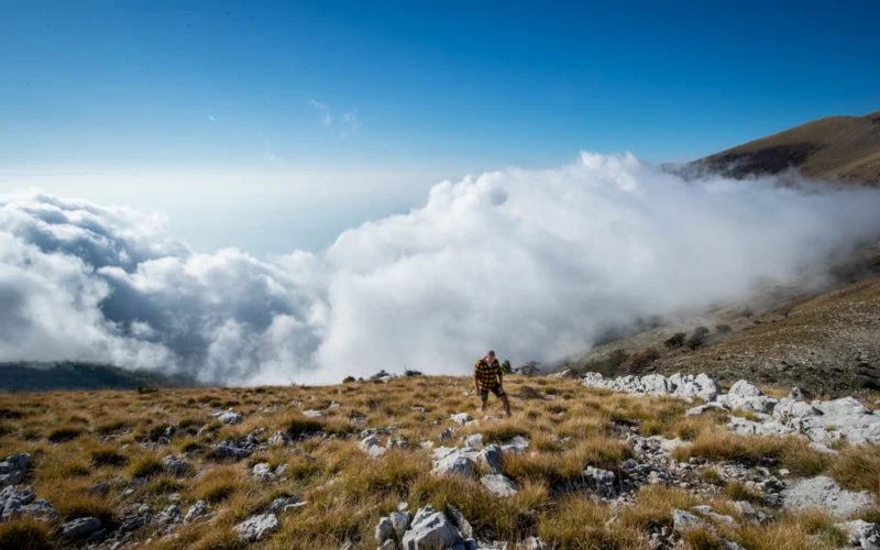 Walking above the clouds during our Dukat hike in Albania